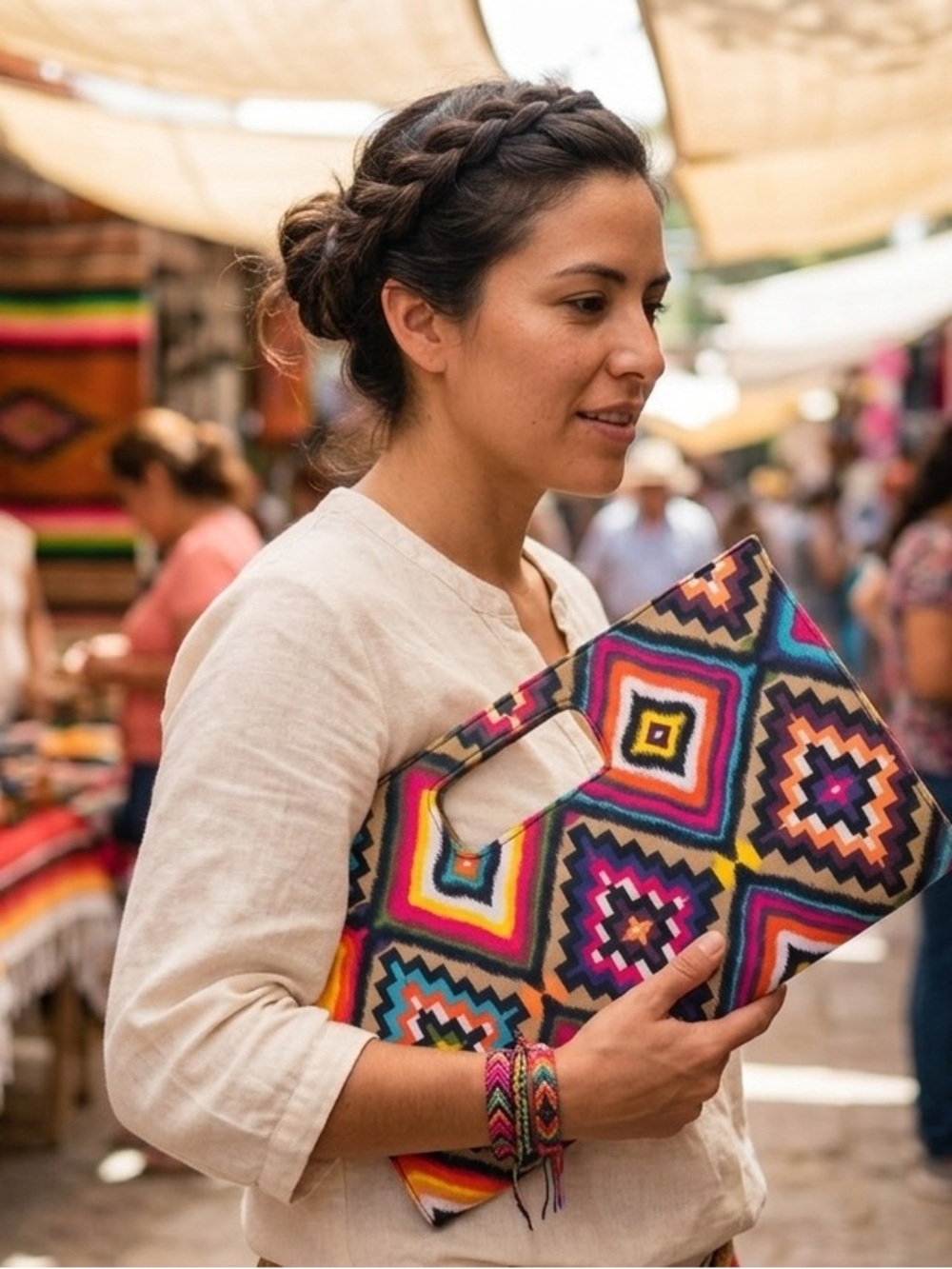 Vibrant Multicolor Geometric Wristlet Clutch